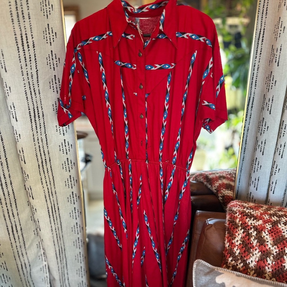 Vintage Western Red Patterned Women's Dress